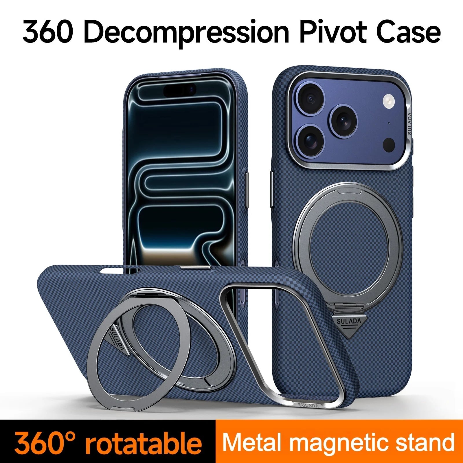 360° Rotation Metal Magnetic Bracket Kevlar Carbon Fiber Case For IPhone 17 16 Pro Max Wireless Charging Anti-drop Protect Cover