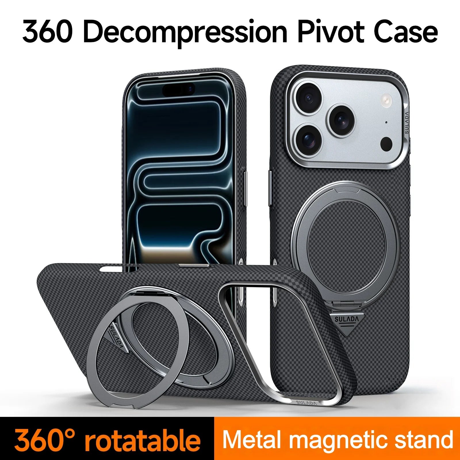 360° Rotation Metal Magnetic Bracket Kevlar Carbon Fiber Case For IPhone 17 16 Pro Max Wireless Charging Anti-drop Protect Cover