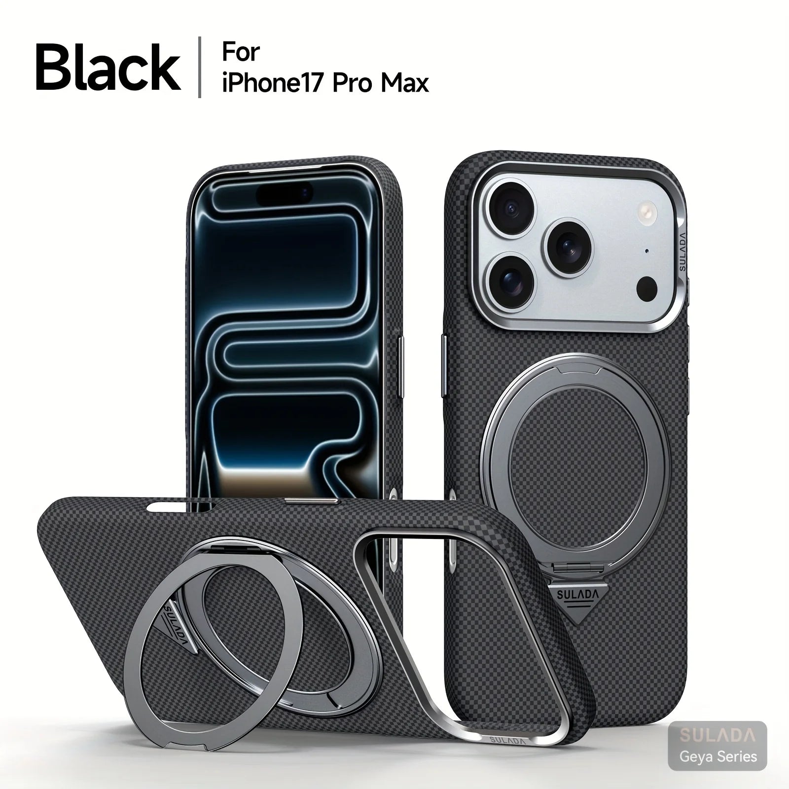 360° Rotation Metal Magnetic Bracket Kevlar Carbon Fiber Case For IPhone 17 16 Pro Max Wireless Charging Anti-drop Protect Cover