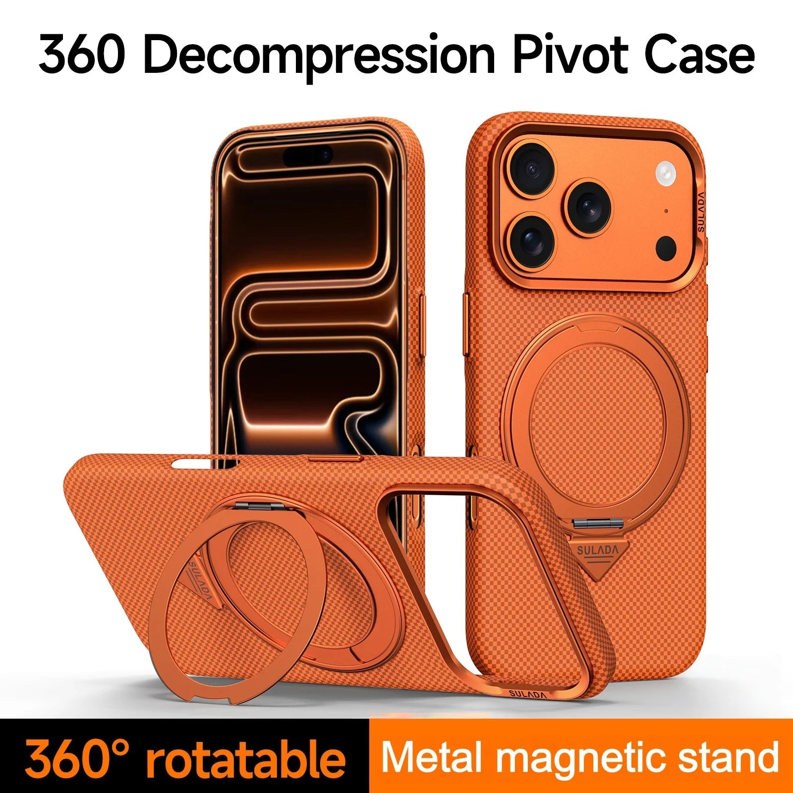 360° Rotation Metal Magnetic Bracket Kevlar Carbon Fiber Case For IPhone 17 16 Pro Max Wireless Charging Anti-drop Protect Cover